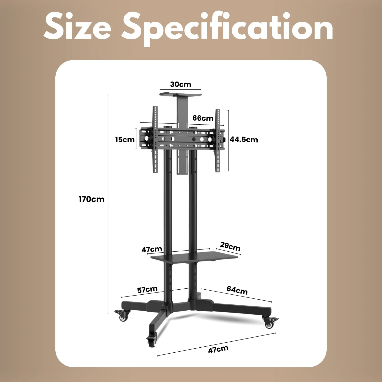 TV Trolly Stand Cart for 32–65 Inch LED/LCD TVs | Height Adjustable | Lockable Wheels | 50kg Load view 6
